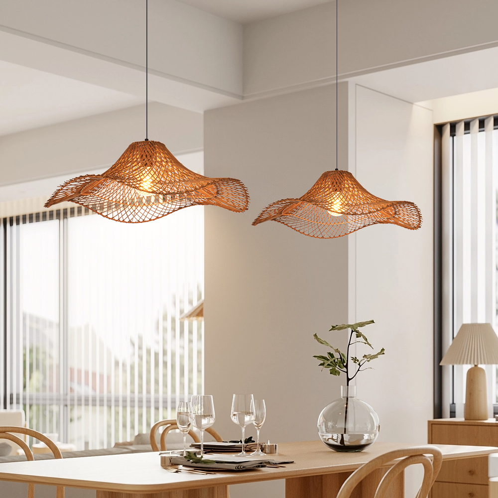 Rattan Woven Straw Hat Pendant Lights