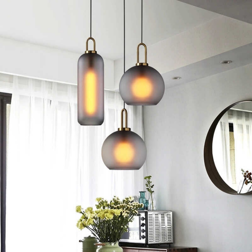 Modern Bedroom Bedside Smoke Grey Lamp Frosted Glass Dining Table Pendant Light