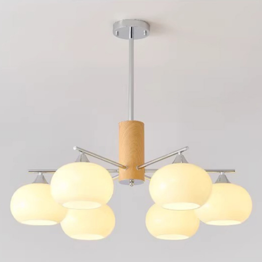 Vintage Brass Pendant Light Living Room 6 Head Glass Chandelier