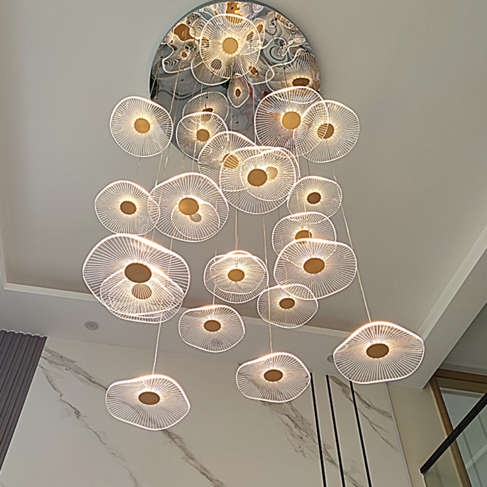 Modern Duplex Pendant Light Lotus Leaf Shaped Living Room Villa Staircase Chandelier