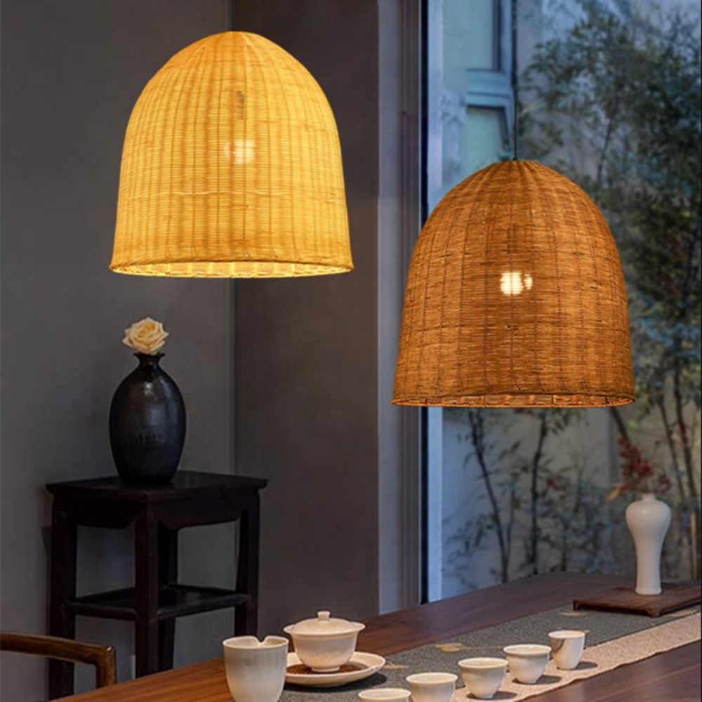 Japanese Style Hand-wove Rattan Pendant Light Dining Room Lampshade