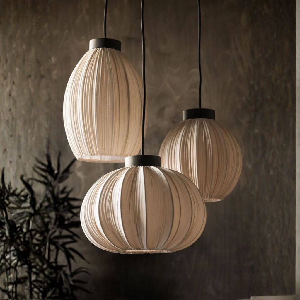 Wabi-Sabi Pleated Fabric Pendant Light Minimalist Linen Hanging Lamp for Bedroom & Dining Room