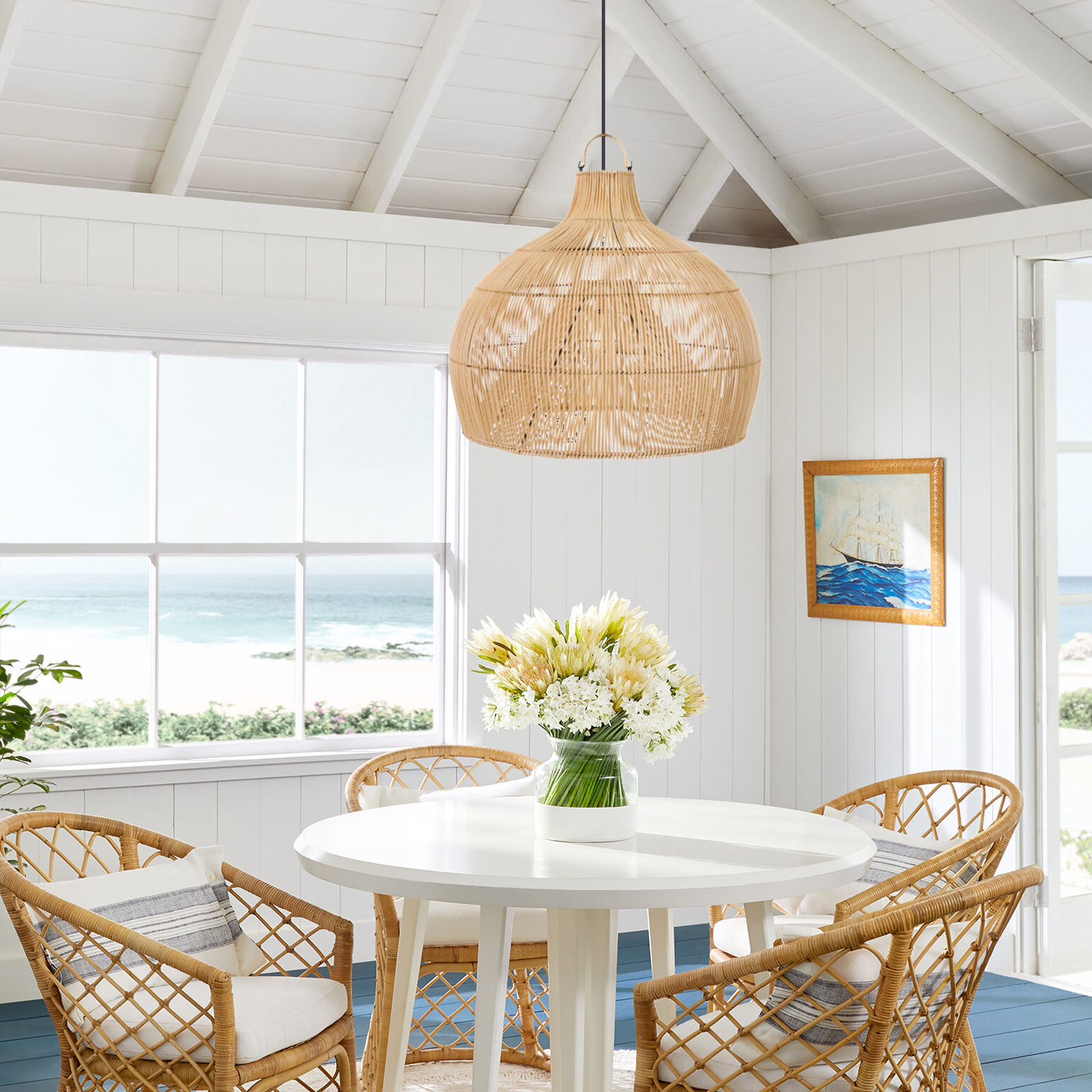 Classic Style  Rattan Lantern Pendant Light Restaurant Art Lampshade