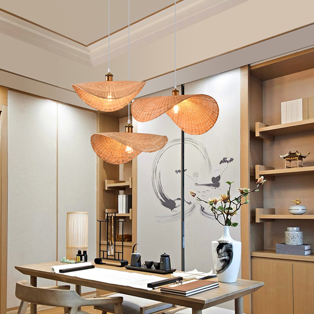 Handmade Bamboo Wicker Straw Hat Pendant Light Shade