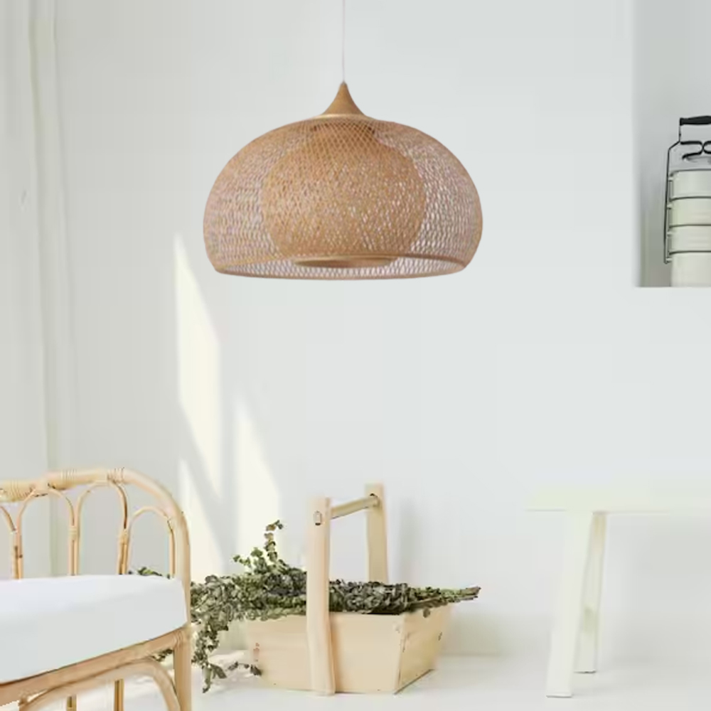 Japanese Classic Natural Bamboo Woven Pendant Light is Suitable for Dining Room
