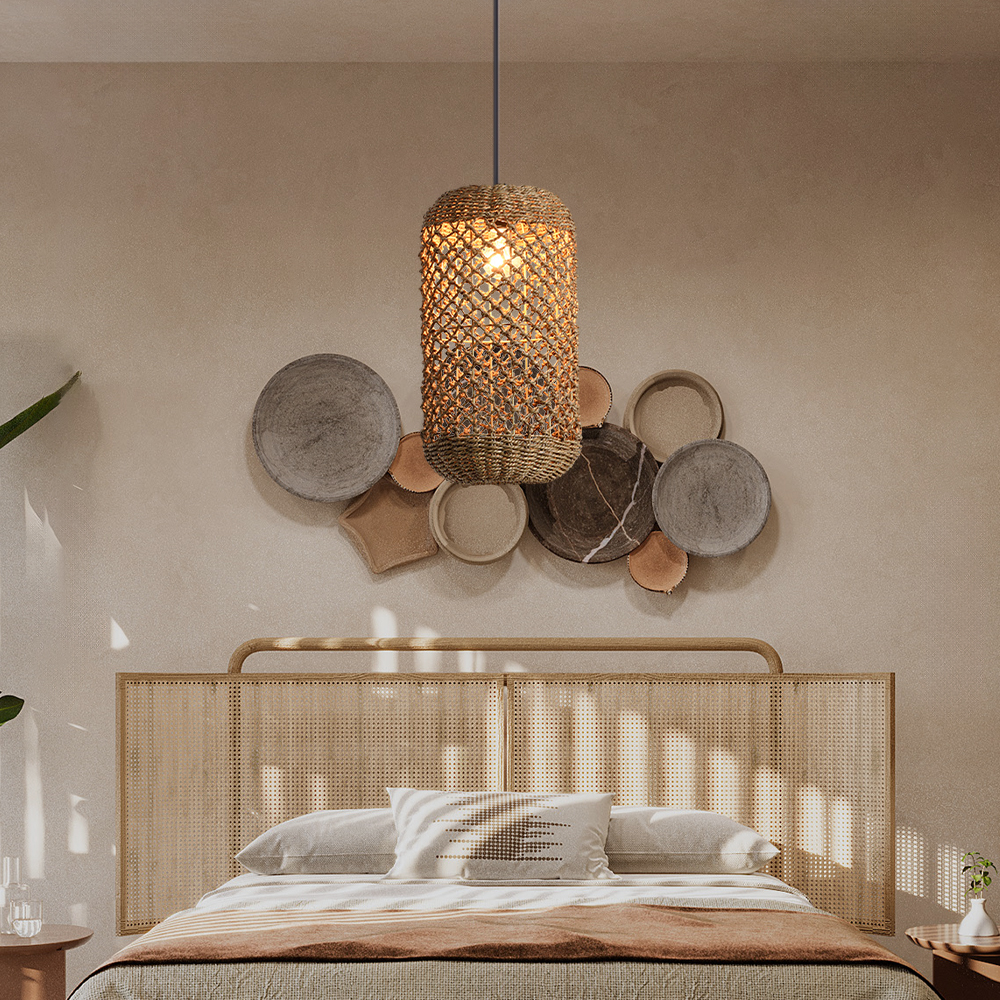 Wabi-sabi Style Hand-woven Rattan Pendant Light Bedroom Restaurant Lampshade