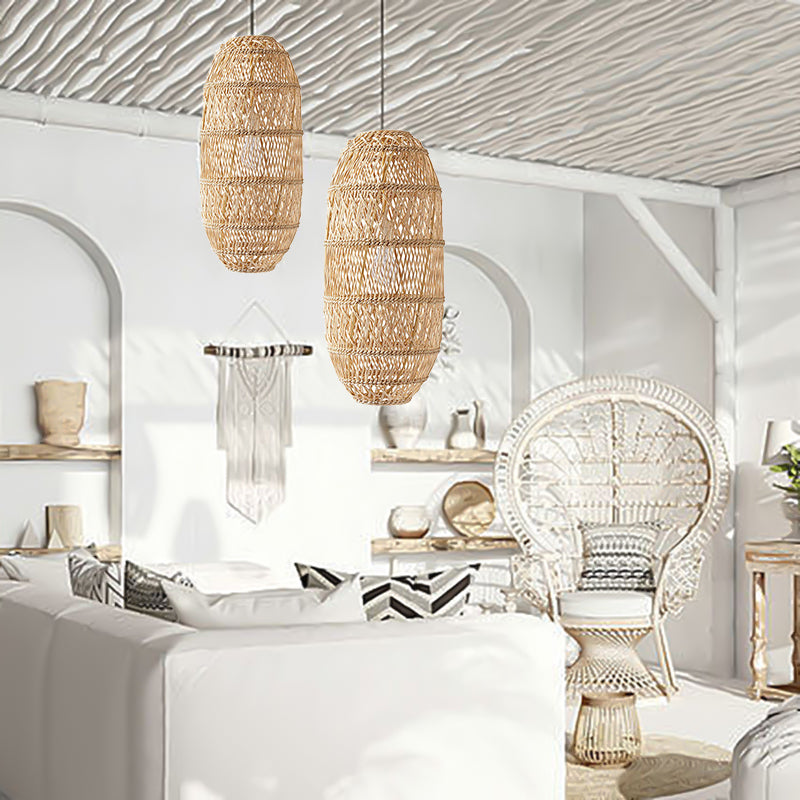 Basket Rattan Woven Lantern Chandelier Pendant Lamp Shade