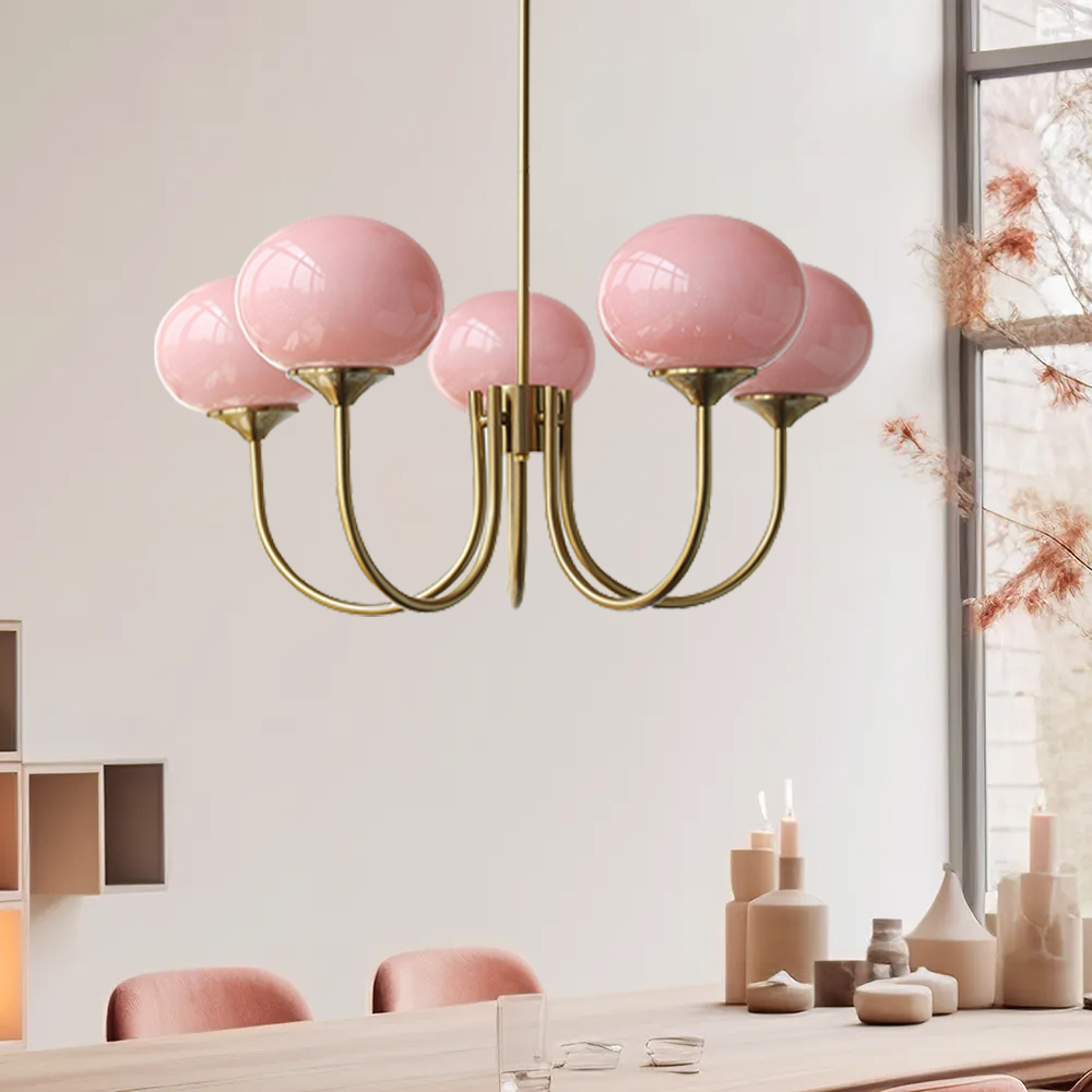 Milk Pink Glass Pendant Light Bubble Chandelier