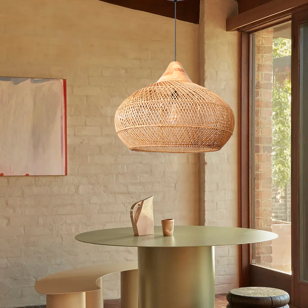 Wabi-sabi Retro Living Room Rattan Pendant Light Solid Wood Restaurant Lampshade