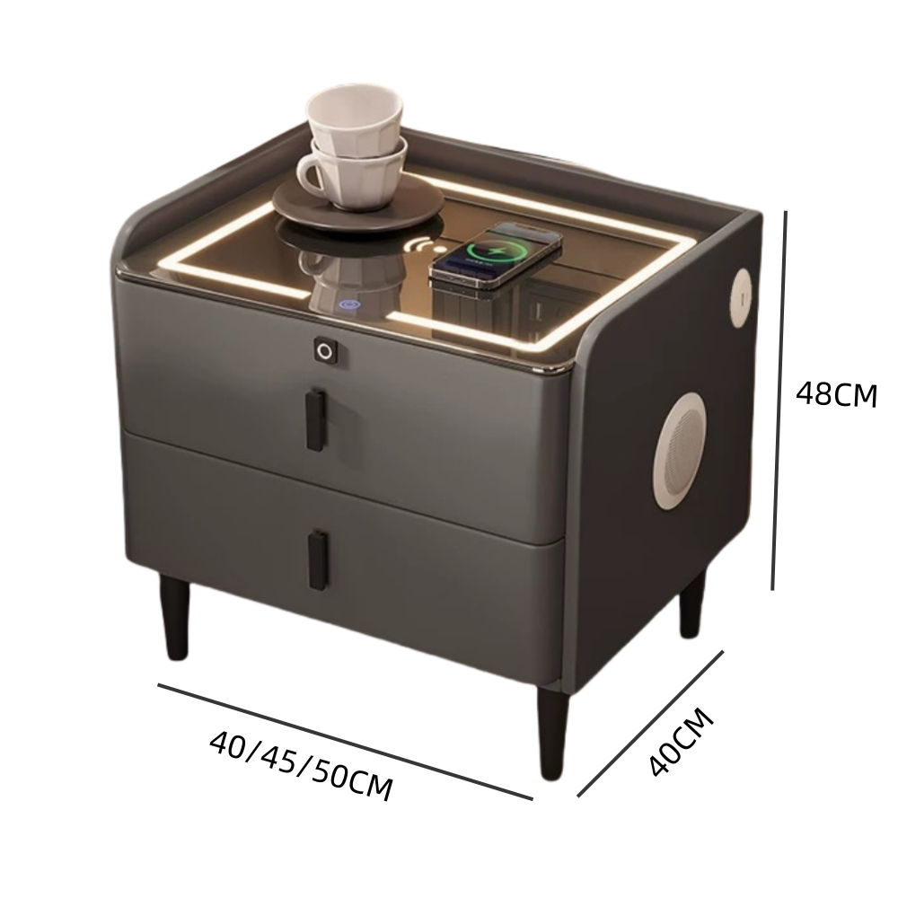 Smart Bedside Table Multifunctional Cabinet With Light Wireless Charging Speaker Fingerprint Unlocking