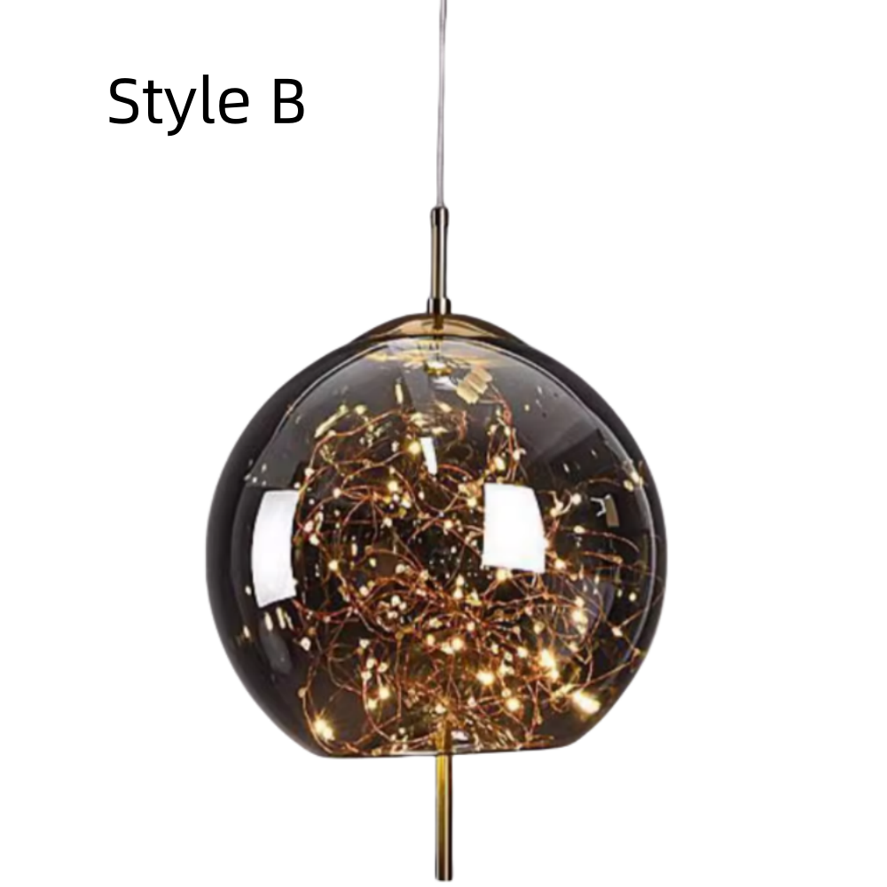 Nordic Kitchen Island Amber Glass Pendant Light Starry Sky 4-Head Chandelier