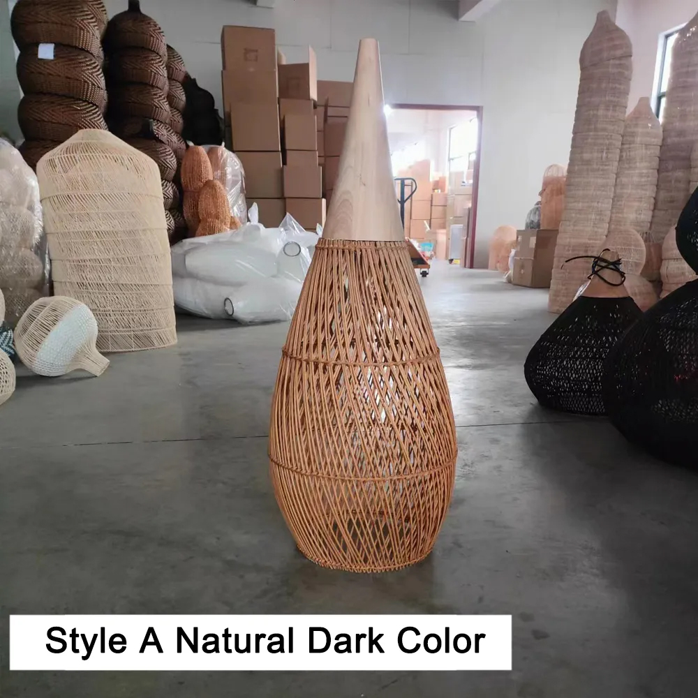 Wabi-sabi Retro Living Room Rattan Pendant Light Solid Wood Restaurant Lampshade