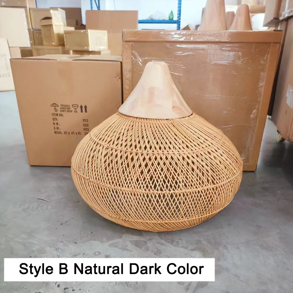 Wabi-sabi Retro Living Room Rattan Pendant Light Solid Wood Restaurant Lampshade