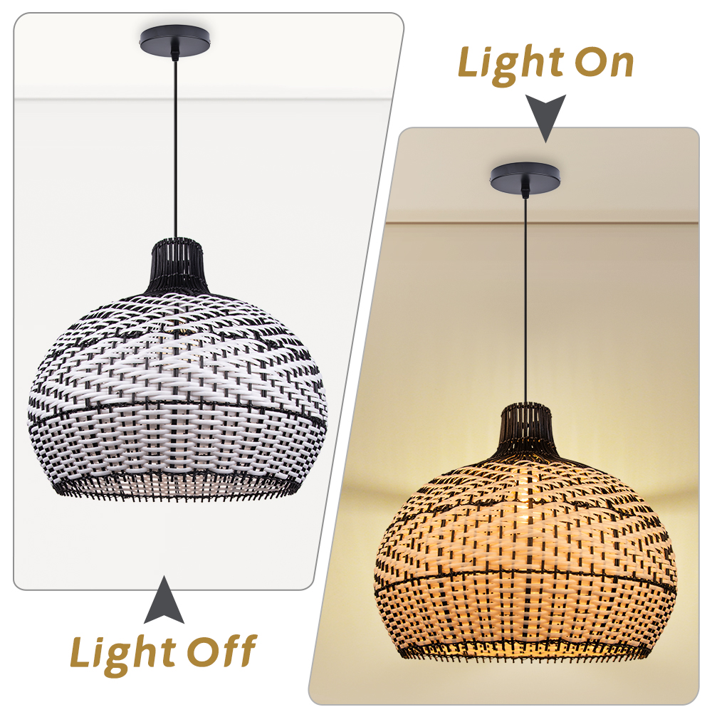 Black Chandelier Japanese Style Rattan Dining Room Pendant Light