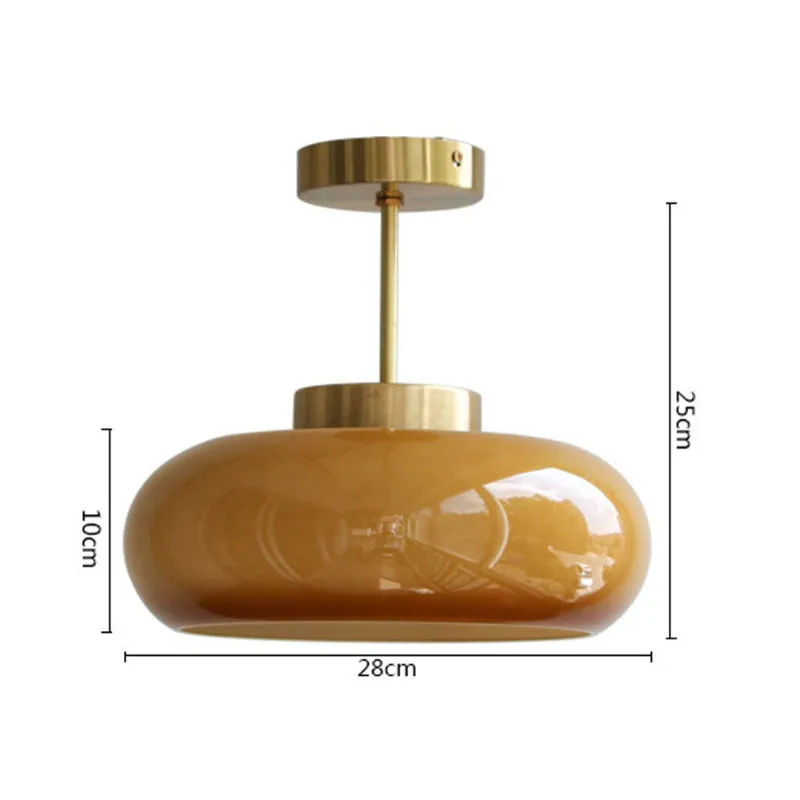 French Retro Hallway Brass Ceiling Light Medieval Restaurant Flush Mount Glass Lamp