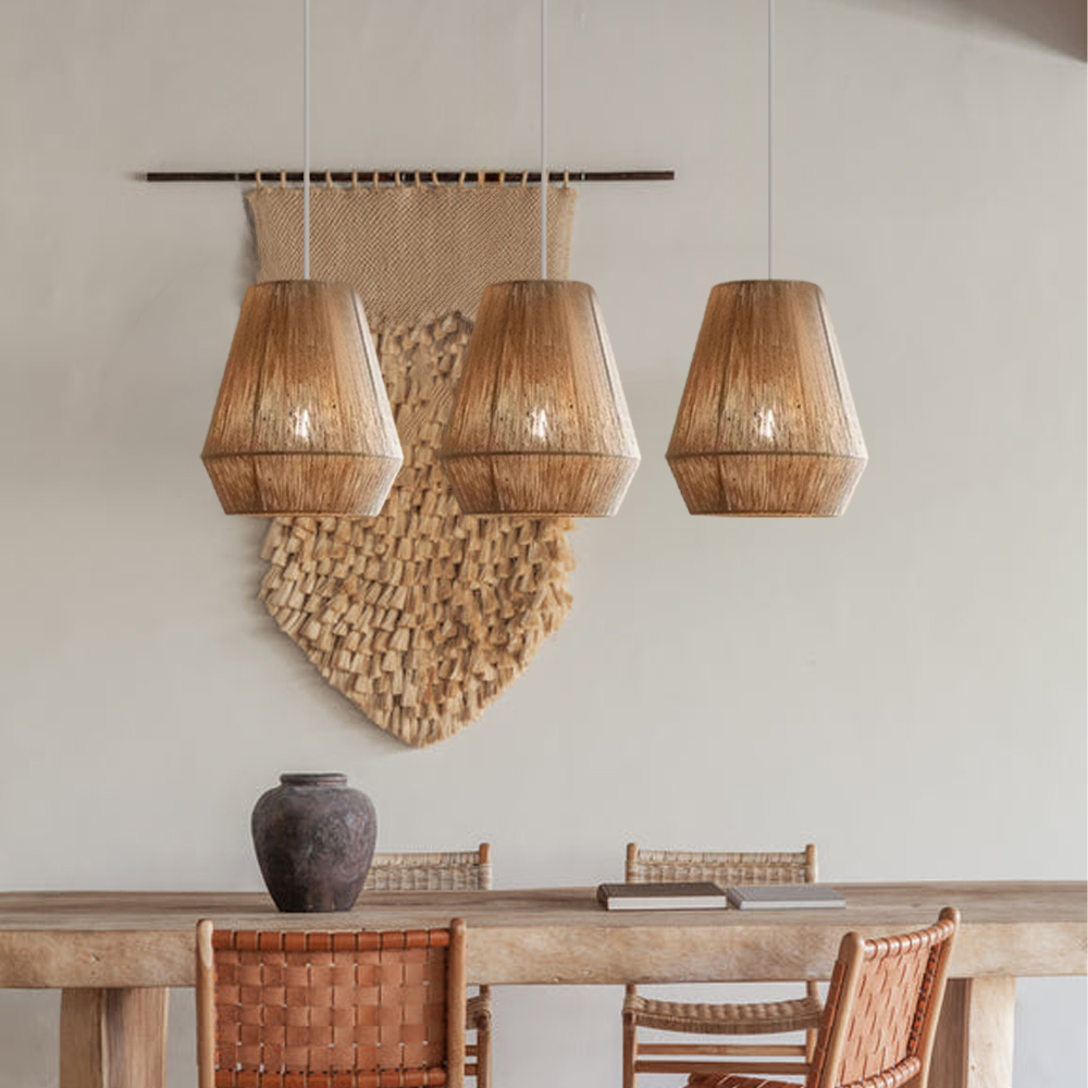 Japanese Style Hand-wove Hemp Rope Pendant Light Dining Room Lampshade