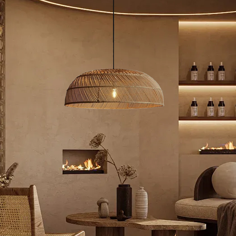 Wabi-sabi Hand-woven Rattan Lampshade Living Room Pendant Light