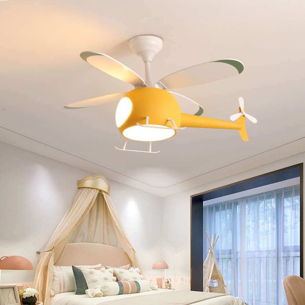 Children's Bedroom Cartoon Helicopter Smart Ceiling Fan Lamp