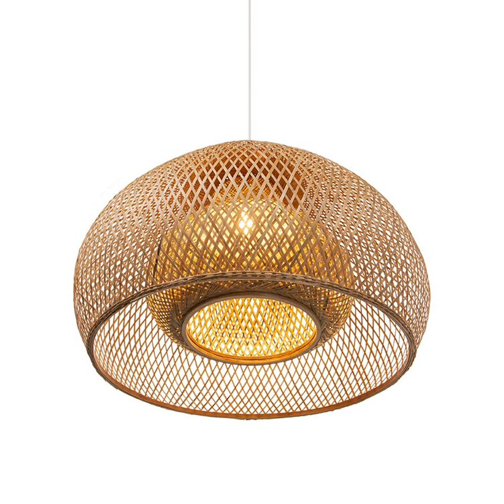Open Weave Dome Rattan Pendant Light Boho Wicker Hanging Ceiling Lamp for Bedroom