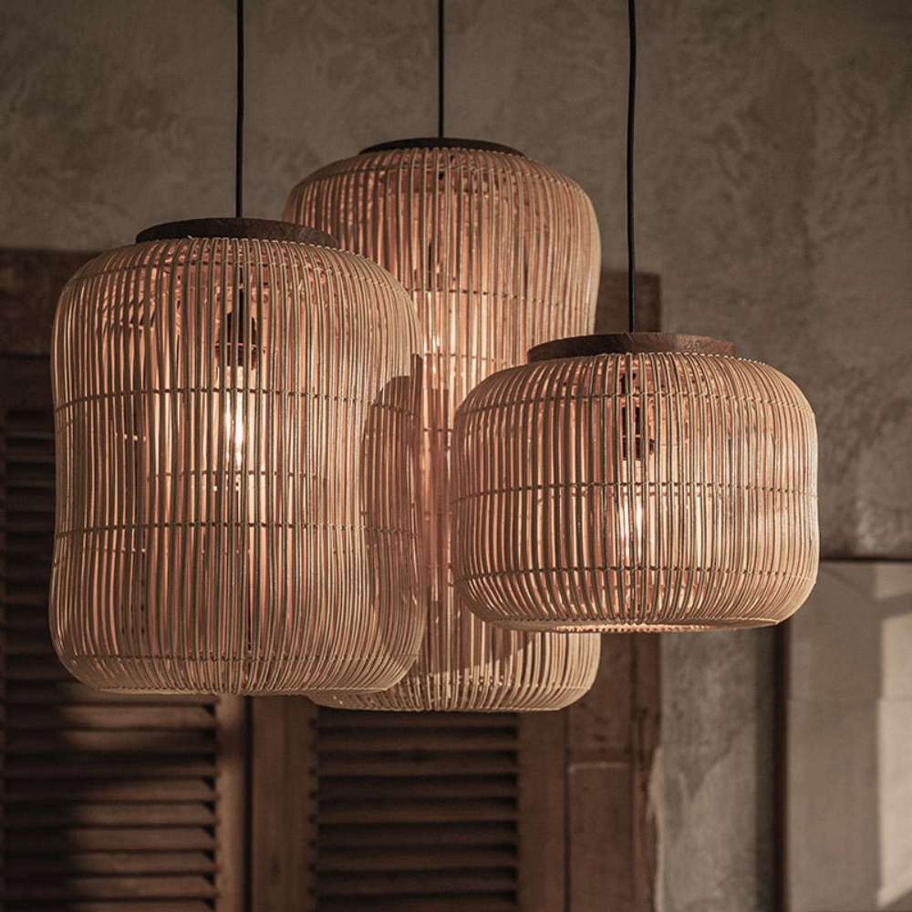 Wabi-sabi Hand-woven Rattan Cylindrical Pendant Light