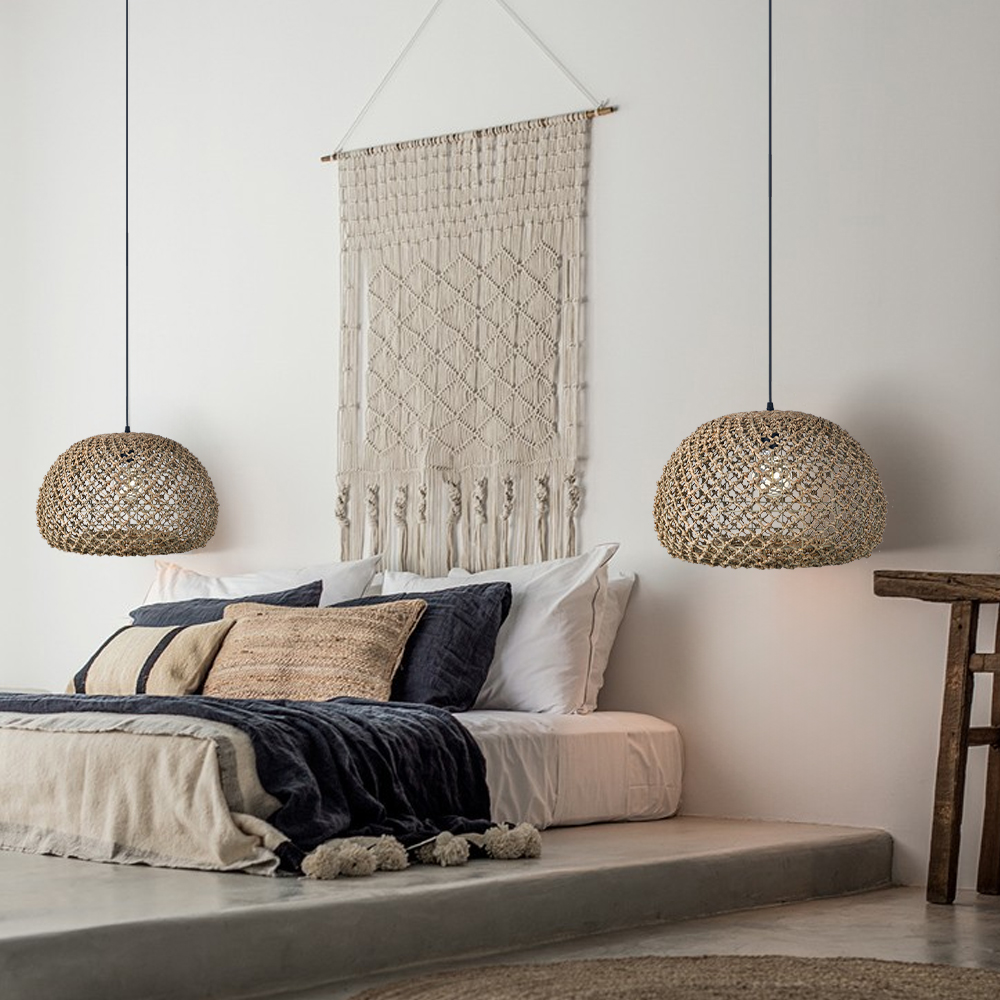 Living Room Hand Woven Brown Seagrass Rattan Pendant Light