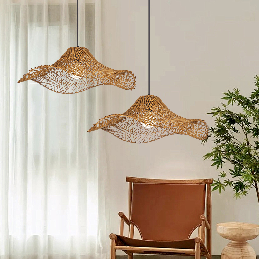 Rattan Woven Straw Hat Pendant Lights