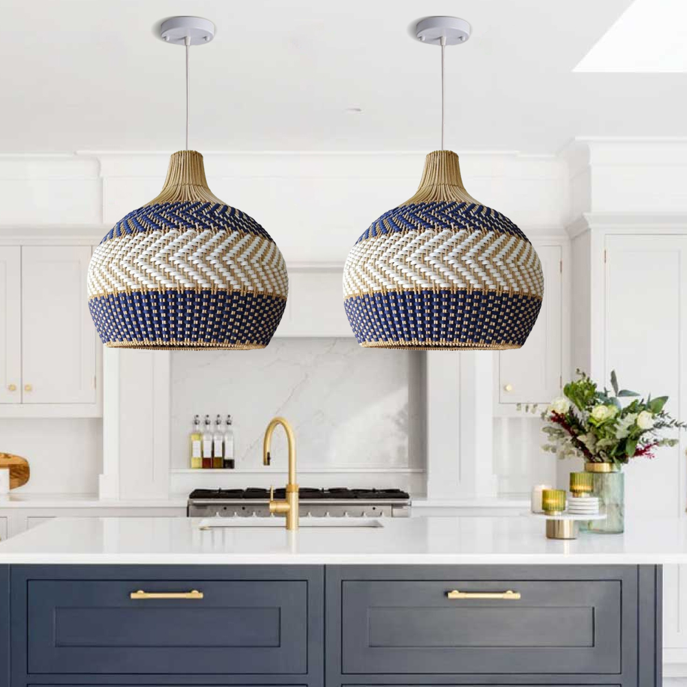 Handwoven Blue White Rattan Pendant Light Design Trends