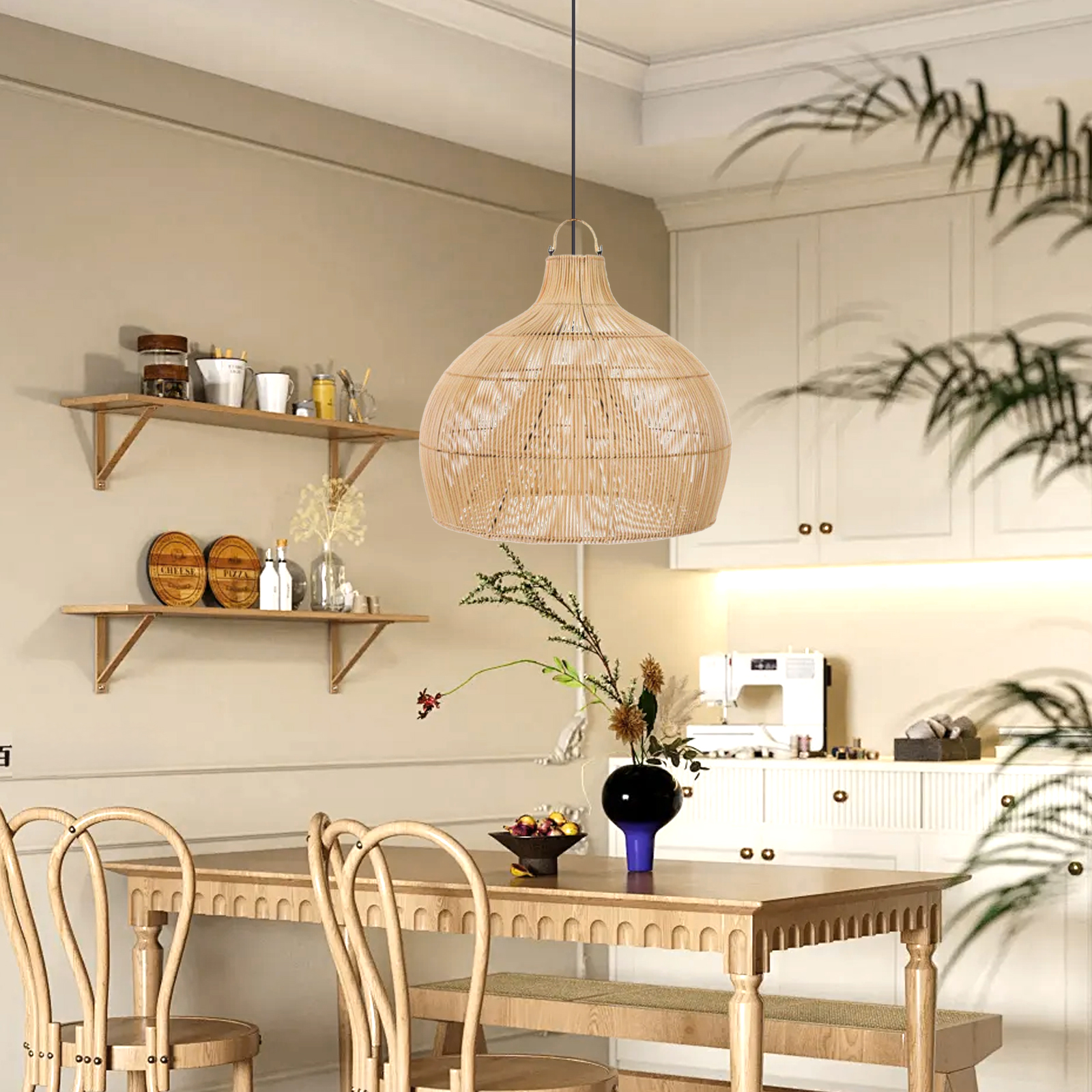 Classic Style  Rattan Lantern Pendant Light Restaurant Art Lampshade