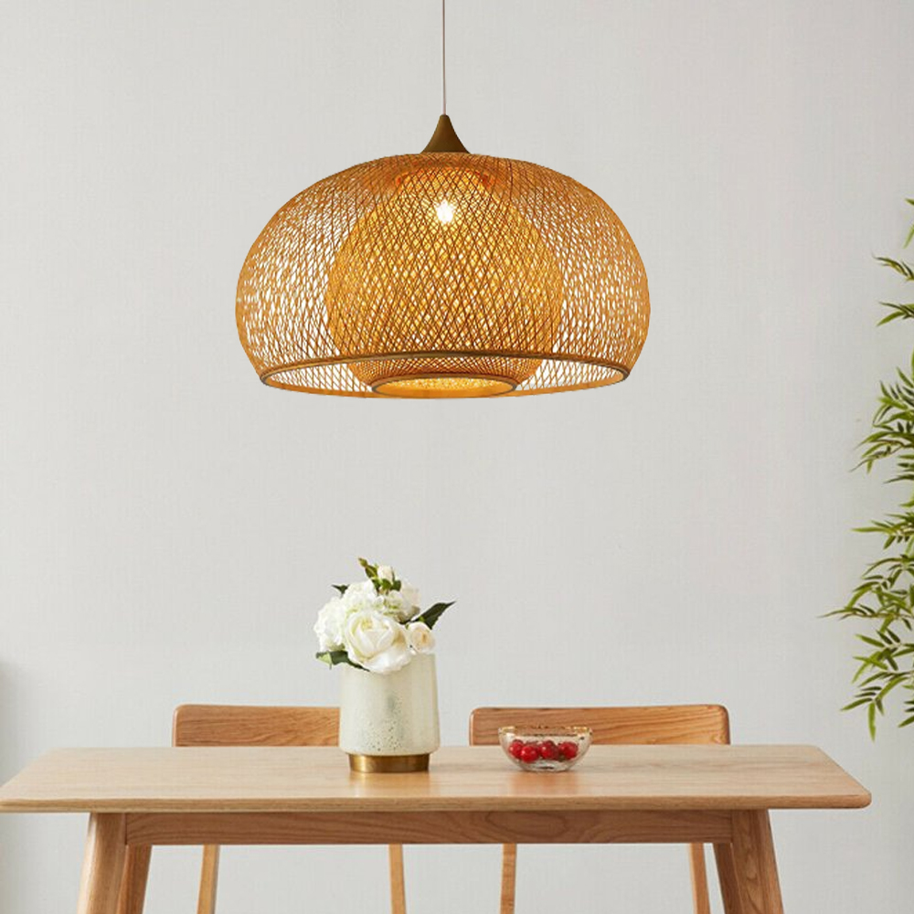 Japanese Classic Natural Bamboo Woven Pendant Light is Suitable for Dining Room