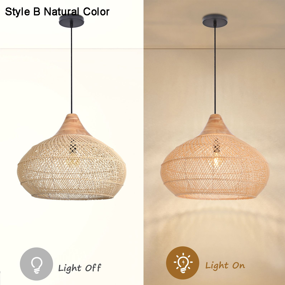 Farmhouse Wabi-sabi Kitchen Rattan Pendant Lights Set Restaurant Woven Wooden Lamp