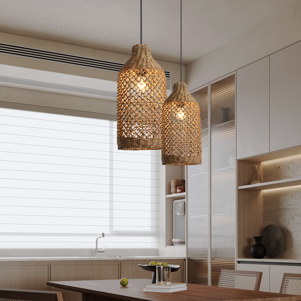 Wabi-sabi Style Hand-woven Rattan Pendant Light Bedroom Restaurant Lampshade