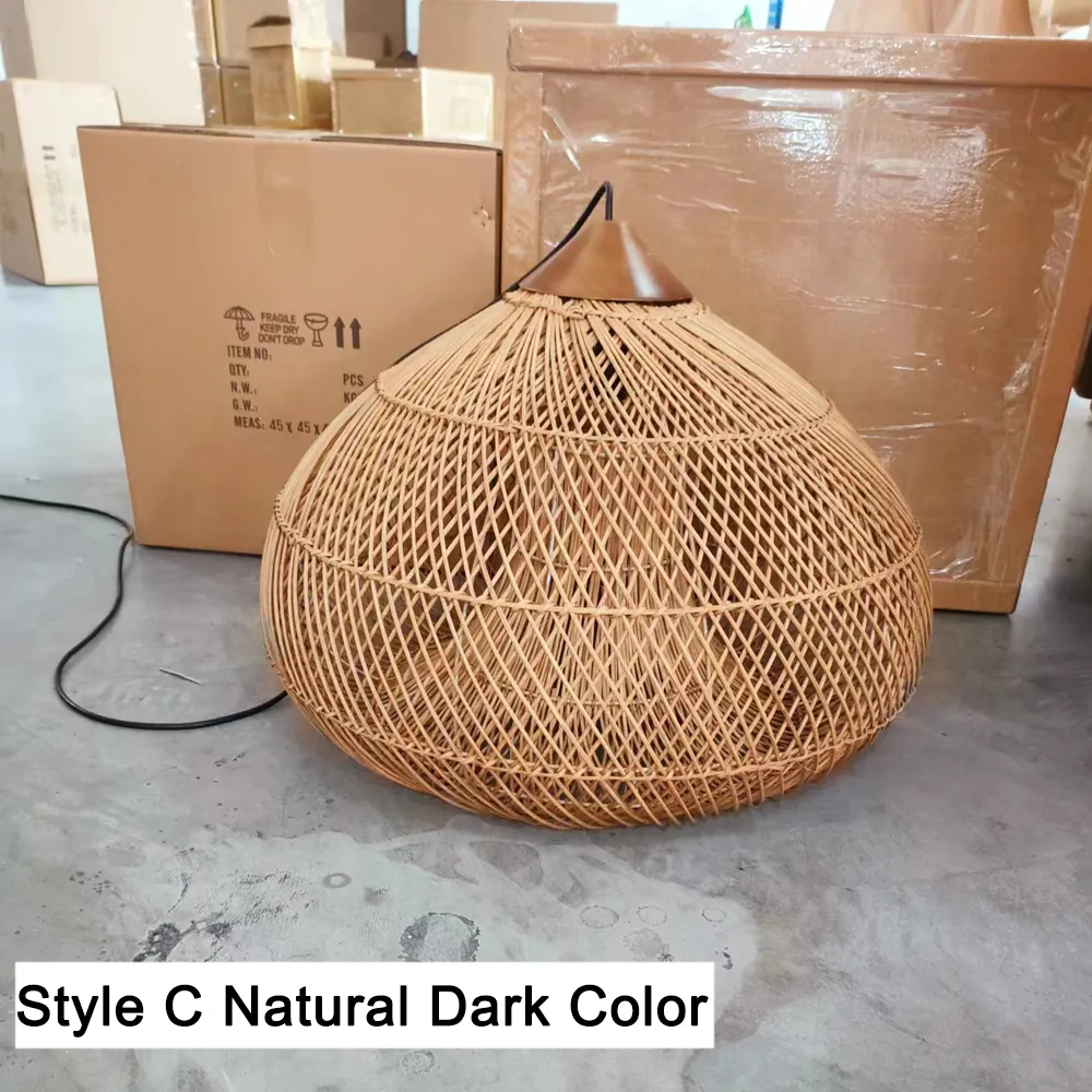 Wabi-sabi Retro Living Room Rattan Pendant Light Solid Wood Restaurant Lampshade