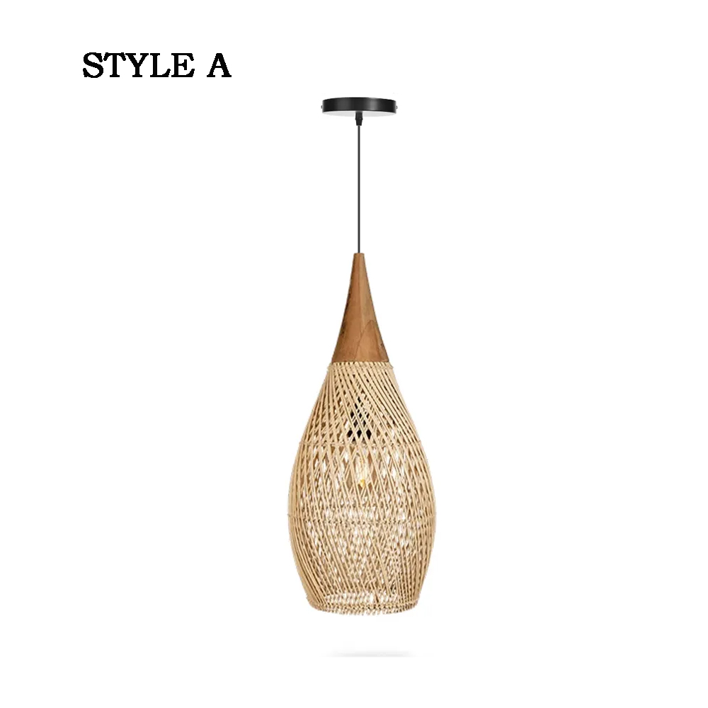 Wabi-sabi Retro Living Room Rattan Pendant Light Solid Wood Restaurant Lampshade
