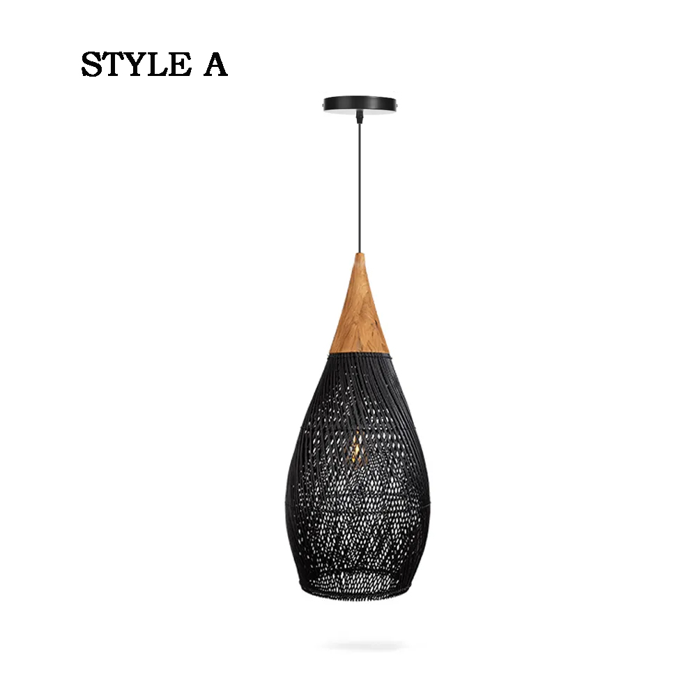Wabi-sabi Retro Living Room Rattan Pendant Light Solid Wood Restaurant Lampshade