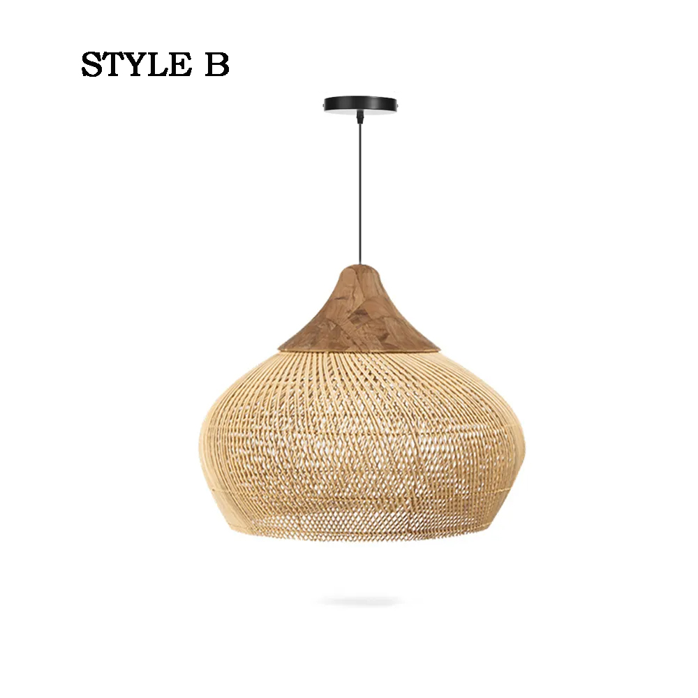 Wabi-sabi Retro Living Room Rattan Pendant Light Solid Wood Restaurant Lampshade