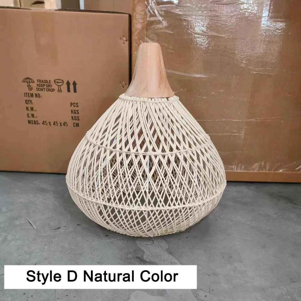 Wabi-sabi Retro Living Room Rattan Pendant Light Solid Wood Restaurant Lampshade