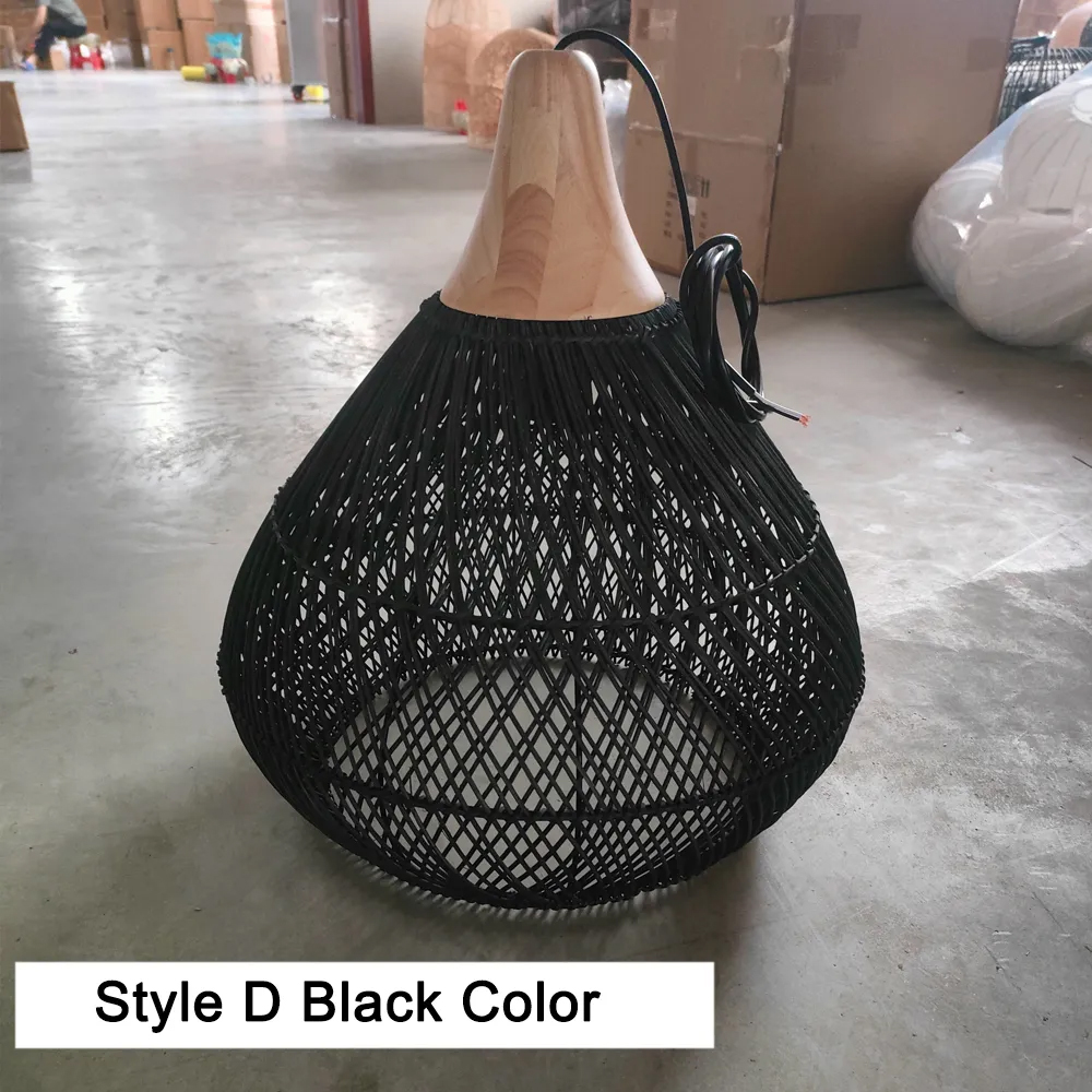 Wabi-sabi Retro Living Room Rattan Pendant Light Solid Wood Restaurant Lampshade