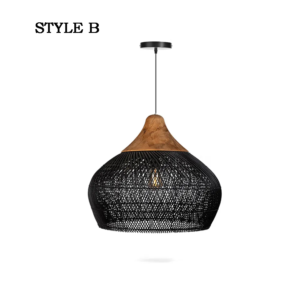 Wabi-sabi Retro Living Room Rattan Pendant Light Solid Wood Restaurant Lampshade