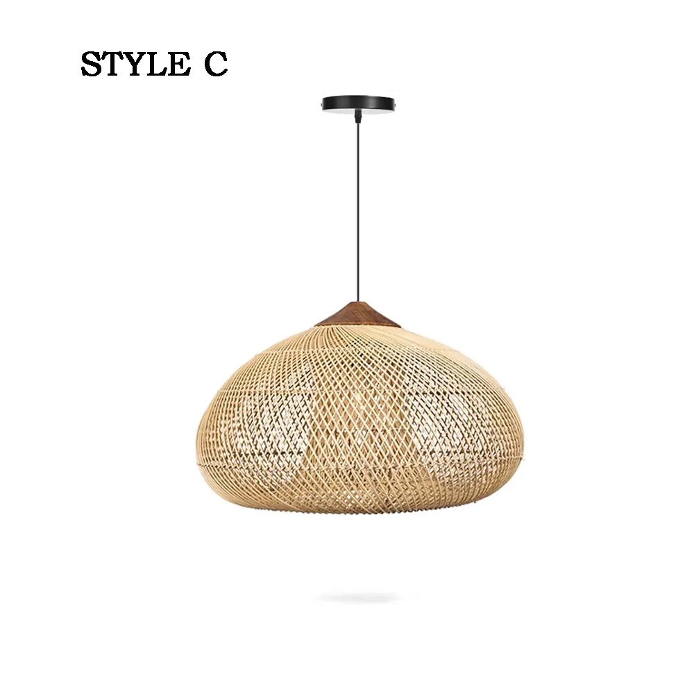 Wabi-sabi Retro Living Room Rattan Pendant Light Solid Wood Restaurant Lampshade