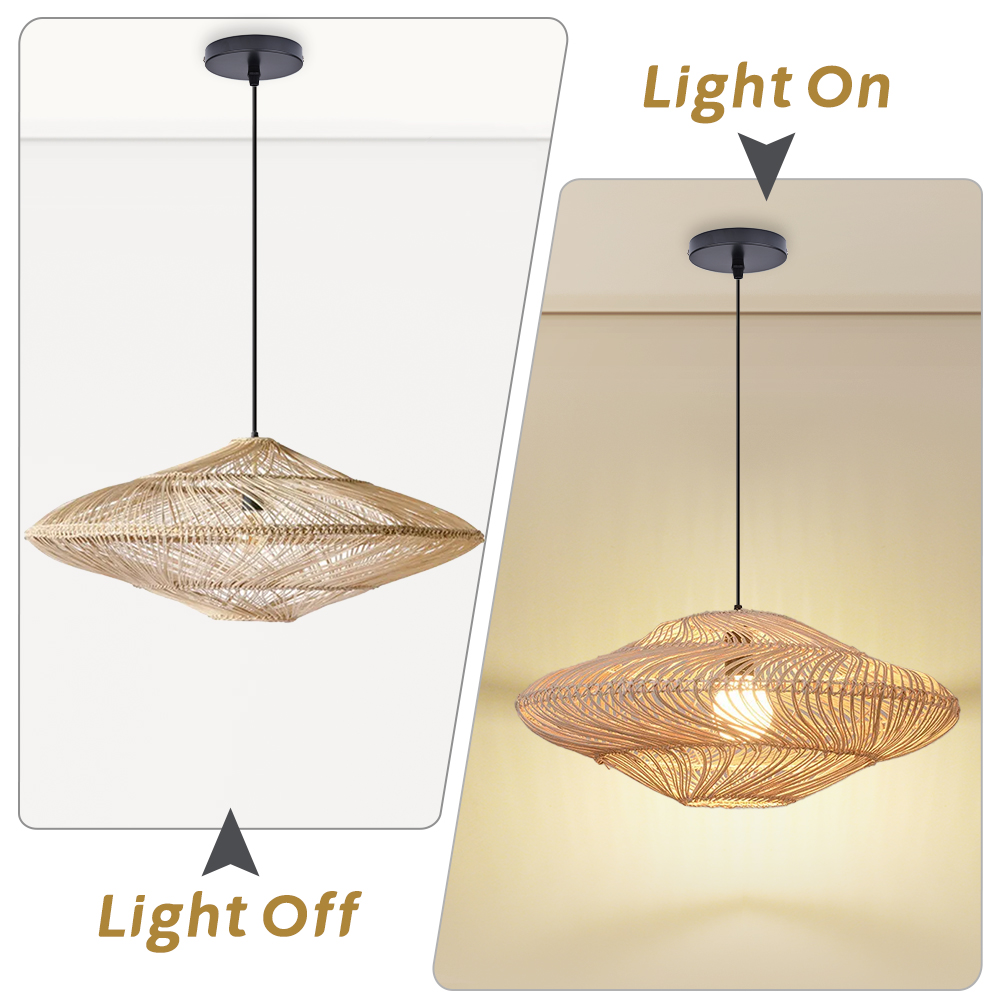 Wabi-sabi Rattan Flying Saucer Shaped Chandelier Dining Room Lampshade