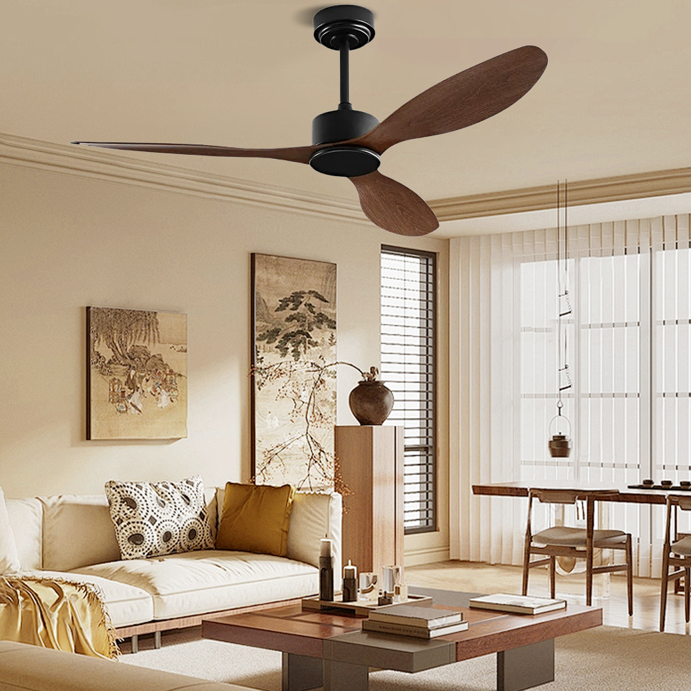 Nordic Style Dining Room Bedroom Walnut Ceiling Fan Light 52''