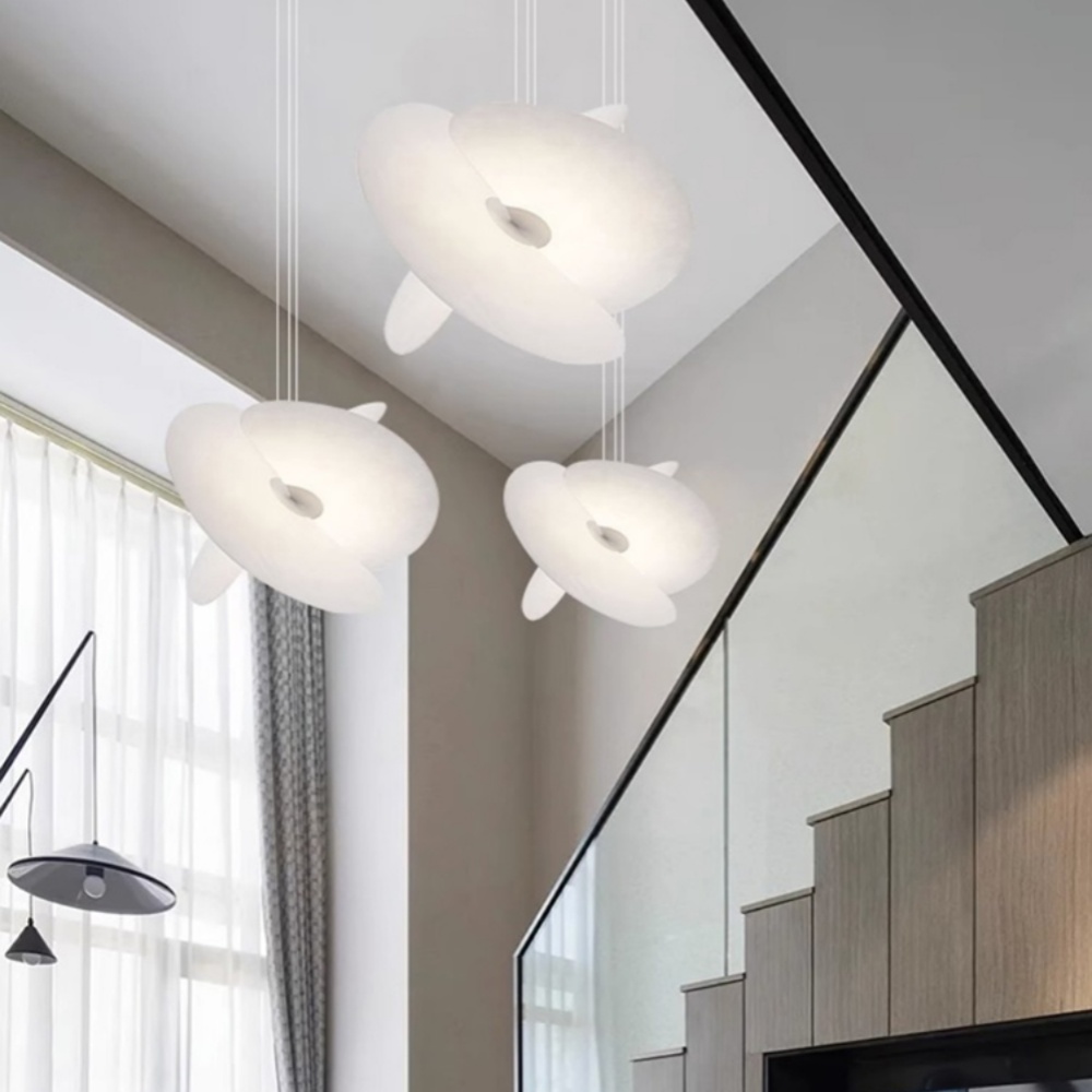 Modern Living Room Loft Chandelier Staircase Silk Pendant Light
