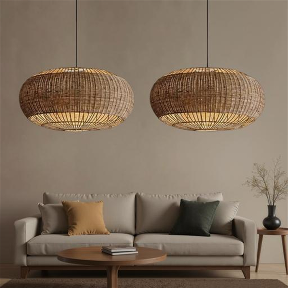 Rattan Chandelier Retro Wabi-sabi  Style Dining Room Pendant Light