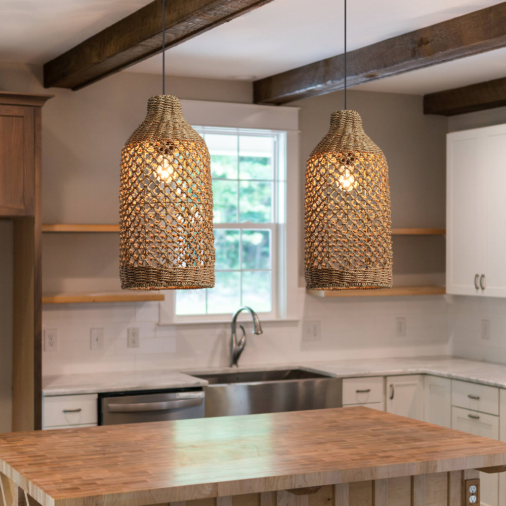 Wabi-sabi Style Hand-woven Rattan Pendant Light Bedroom Restaurant Lampshade