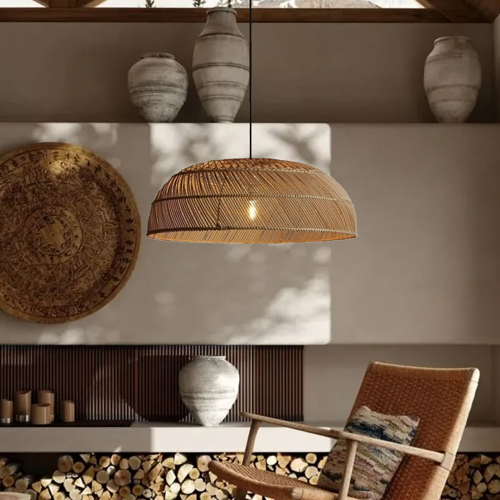 Wabi-sabi Hand-woven Rattan Lampshade Living Room Pendant Light