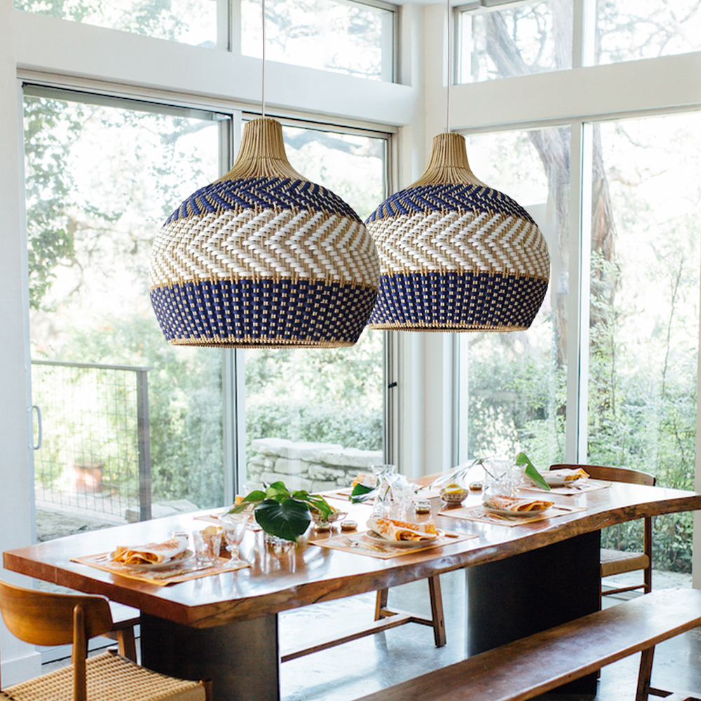 Handwoven Blue White Rattan Pendant Light Design Trends