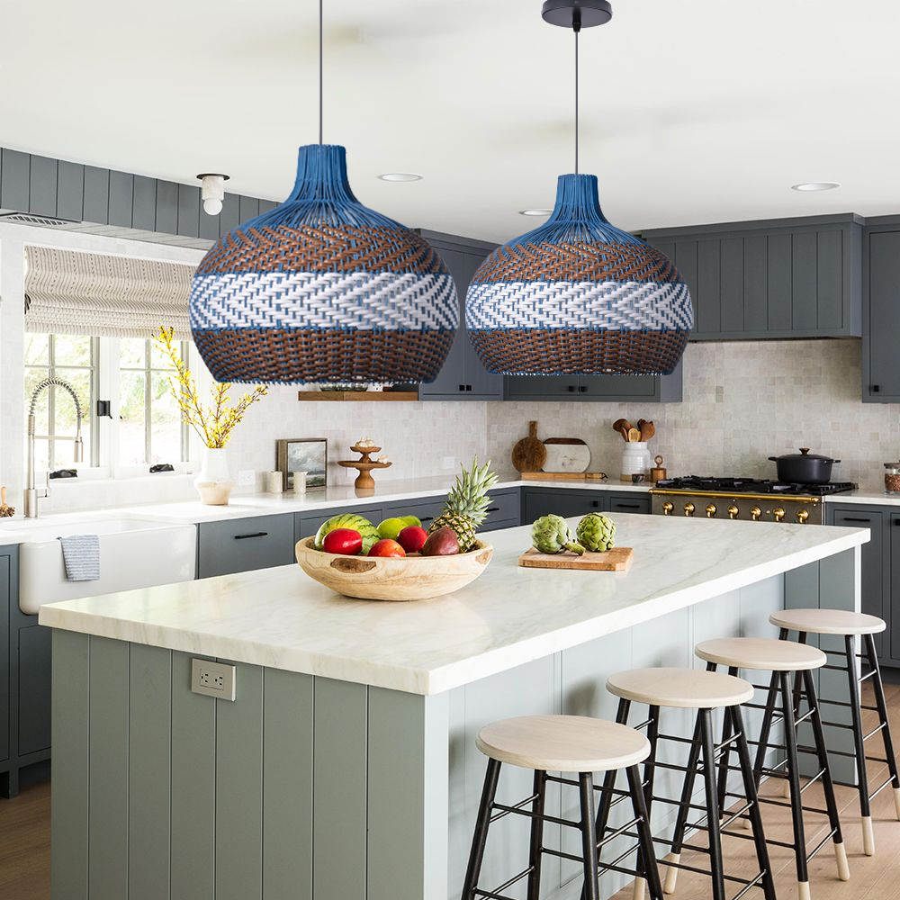 Handwoven Blue Rattan Pendant Light