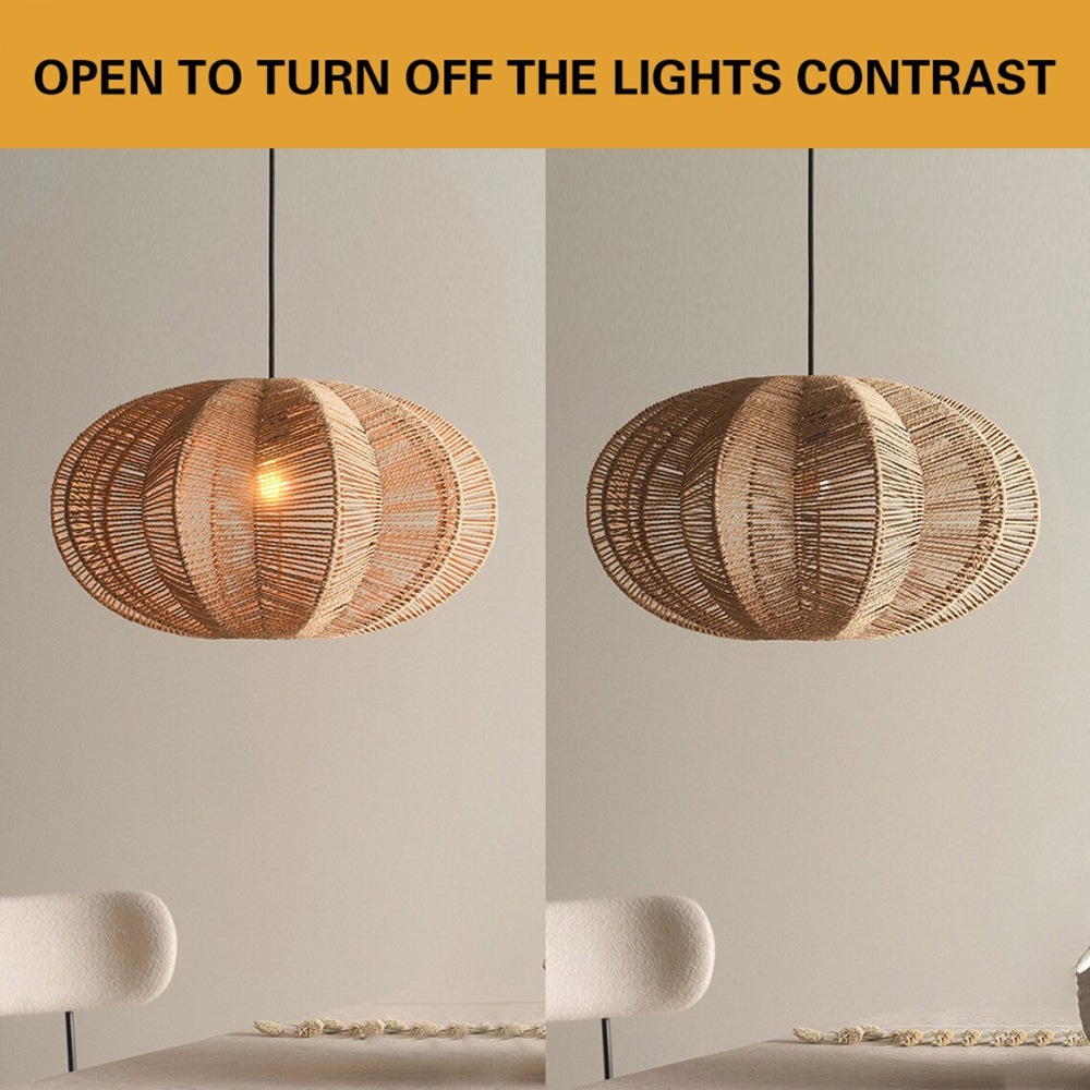 Natural Rattan Woven Pendant Lamp Rustic Coastal Ceiling Light Fixture