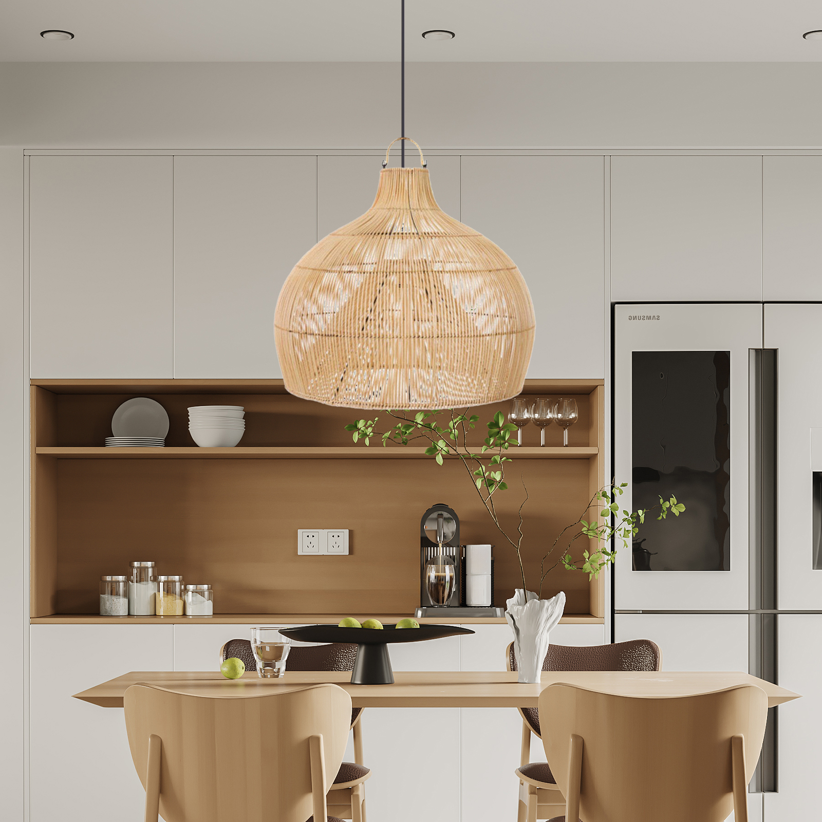 Classic Style  Rattan Lantern Pendant Light Restaurant Art Lampshade