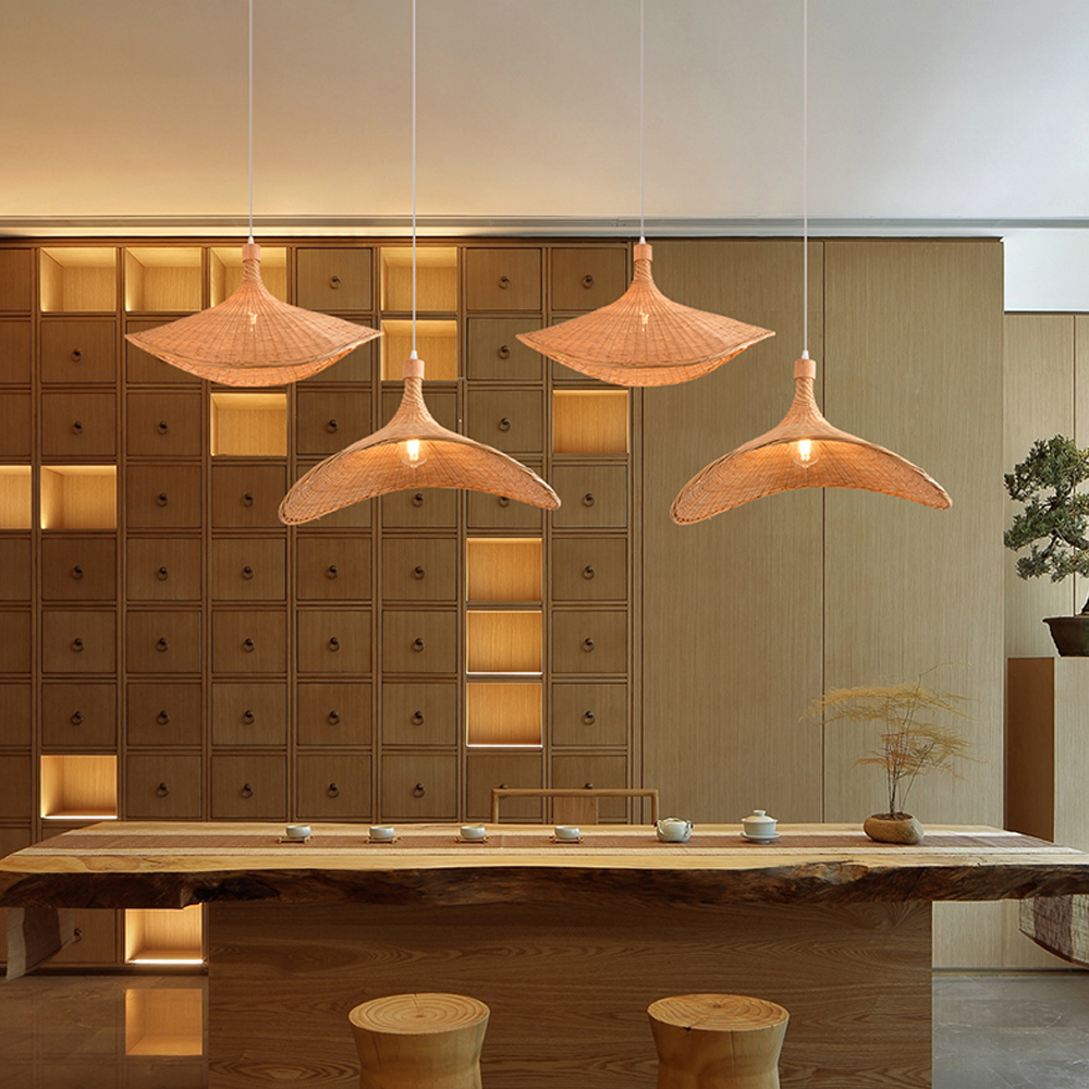 Handmade Bamboo Wicker Straw Hat Pendant Light Shade